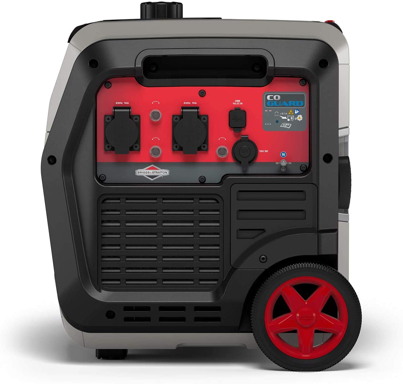 Briggs & Stratton 030806 Benzin Inverter Stromerzeuger Generator der PowerSmart Serie P4500 mit 4500 Watt/3700 Watt sauberem Strom, ultraleise und leichtgewichtig, W, 230 V, Schwarz,grau